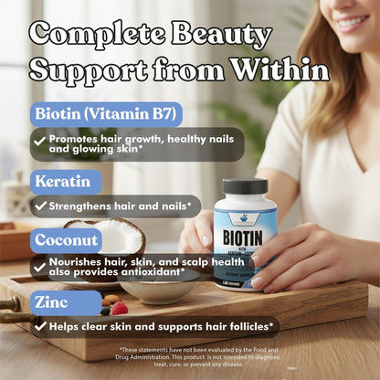 American Standard Supplements Biotin 20.000 mcg mit Keratin, Kokosnusspulver und Zink – Biotin-Ergänzung für Frauen und Männer, 120 vegane Kapseln, 120-Tage-Versorgung