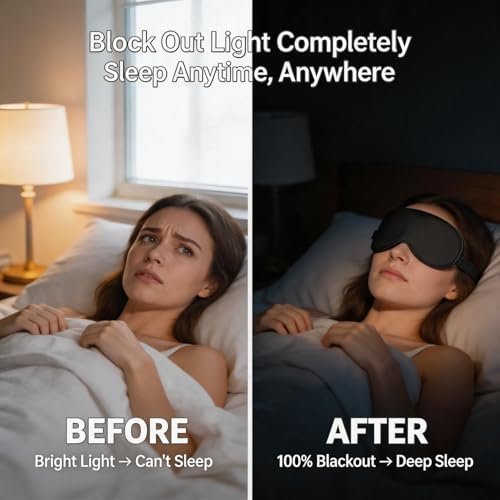 Schlafmaske für Seitenschläfer – 100% lichtdichte Augenmaske zum Schlafen, weich und verstellbar, kein Druck auf den Augen, bequeme Reise-Schlafmaske für Damen und Herren