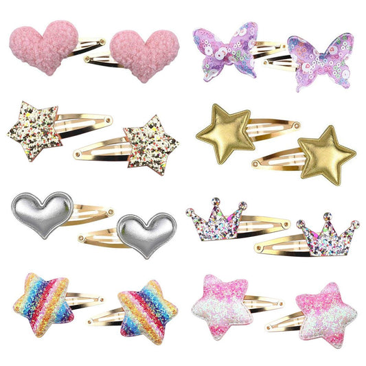 8 Paar / 16 Stück Haarklammern für Mädchen, Gingbiss Schmetterling Metall Snap Haarklammern, Niedliche Mädchen Barrettes Herzförmige Haarklammern Accessoires für Kinder