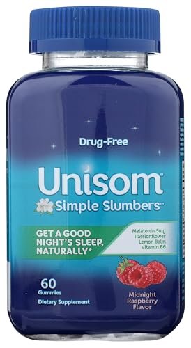 Unisom Simple Slumbers Schlaf-Gummis ohne Arzneimittel mit Melatonin 5mg Midnight Himbeere, 60 Stück