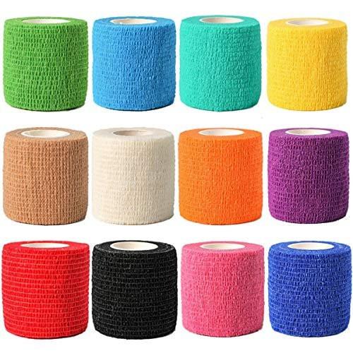 Kuvvfe Elastische Bandagen (12er-Pack) 2" x 5 Yards | Selbstklebende Bandage, Athletik-Elastik-Kohäsionsbandage für Sportverletzungen, Zerrungen, Knie & Handgelenk, Knöchelverstauchungen