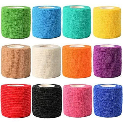 Kuvvfe Elastische Bandagen (12er-Pack) 2" x 5 Yards | Selbstklebende Bandage, Athletik-Elastik-Kohäsionsbandage für Sportverletzungen, Zerrungen, Knie & Handgelenk, Knöchelverstauchungen