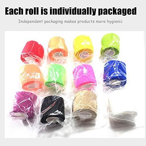 Kuvvfe Elastische Bandagen (12er-Pack) 2" x 5 Yards | Selbstklebende Bandage, Athletik-Elastik-Kohäsionsbandage für Sportverletzungen, Zerrungen, Knie & Handgelenk, Knöchelverstauchungen