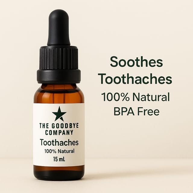 The Goodbye Company Bio-Nelkenöl für Zahnschmerzen – unverdünnte Mischung mit Pfefferminzblatt, Sanddorn & Rizinusöl – Natürliche Zahn- und Zahnfleischkomfort-Formel – 15 mL Glasflasche mit Pipette – Hergestellt in den USA