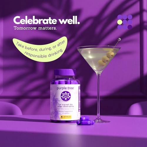 purple tree Wellness für nach der Feier – Leberunterstützung & Hydration | Liposomales Dihydromyricetin (DHM), L-Glutathion, Mariendistel, B-Vitamine, Mineralien, Weidenrinde | 30 Kapseln