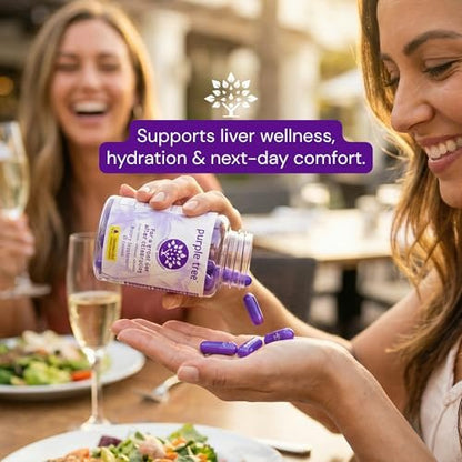 purple tree Wellness für nach der Feier – Leberunterstützung & Hydration | Liposomales Dihydromyricetin (DHM), L-Glutathion, Mariendistel, B-Vitamine, Mineralien, Weidenrinde | 30 Kapseln