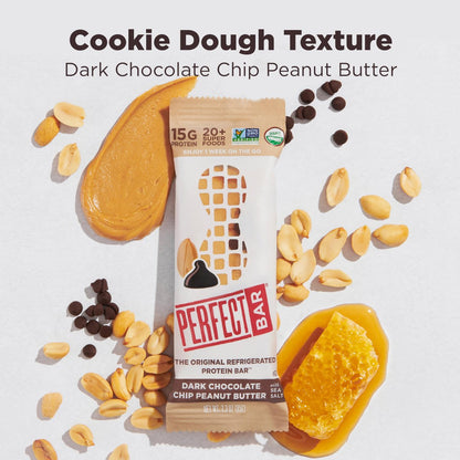 Perfect Bar Proteinriegel – Dunkle Schokolade Erdnussbutter mit Meersalz, glutenfrei, mit Bio-Honig, Keksteig-Textur, gekühlt, 2,3 oz Riegel, 10er Pack