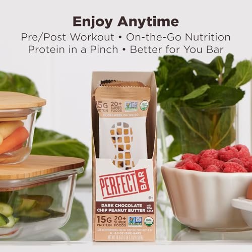 Perfect Bar Proteinriegel – Dunkle Schokolade Erdnussbutter mit Meersalz, glutenfrei, mit Bio-Honig, Keksteig-Textur, gekühlt, 2,3 oz Riegel, 10er Pack
