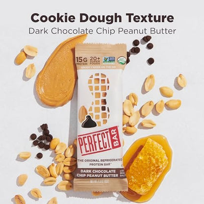 Perfect Bar Proteinriegel – Dunkle Schokolade Erdnussbutter mit Meersalz, glutenfrei, mit Bio-Honig, Keksteig-Textur, gekühlt, 2,3 oz Riegel, 10er Pack