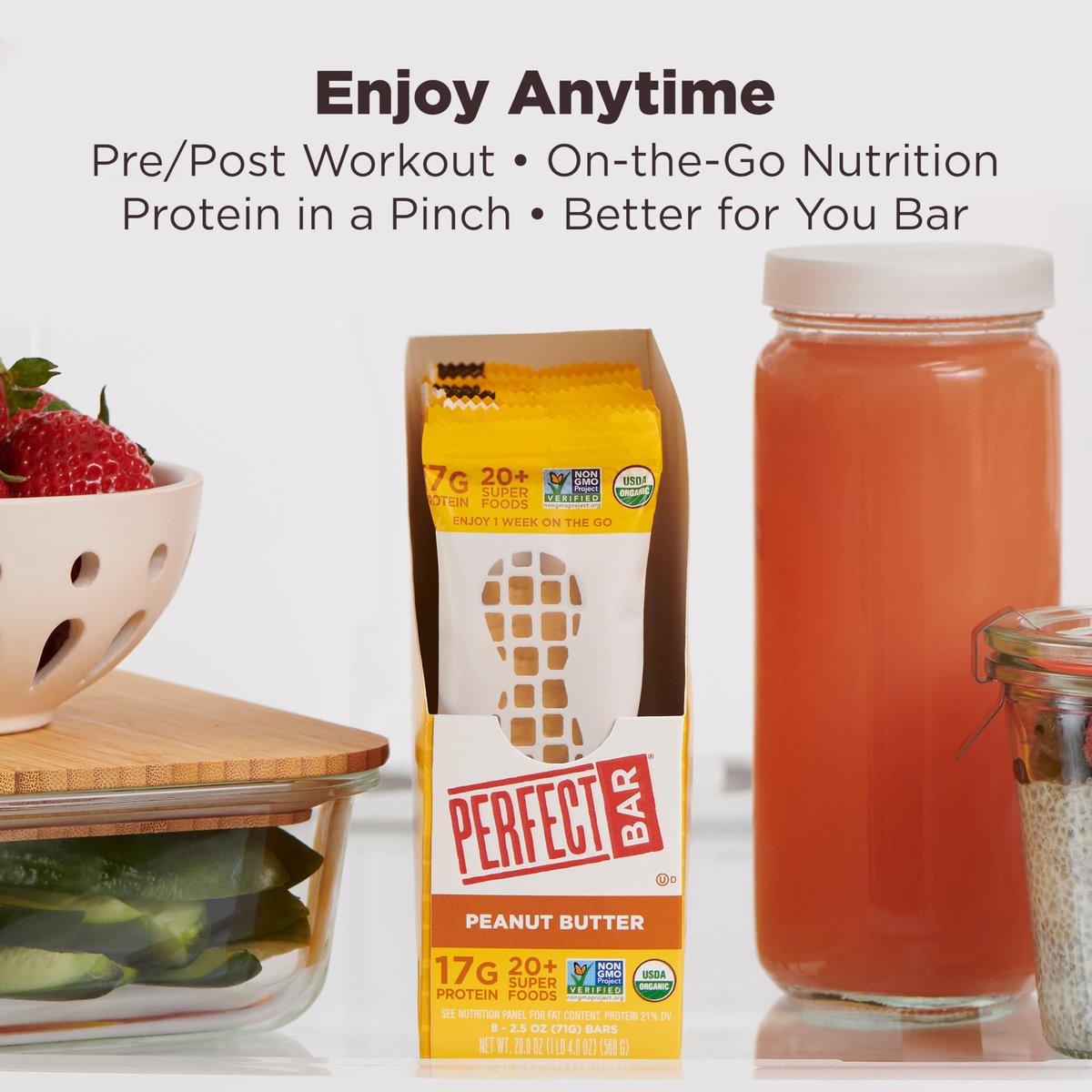 Perfect Bar Proteinriegel, Erdnussbutter, glutenfrei, mit Bio-Honig, Keksteig-Textur, gekühlter Proteinsnack, 10 Riegel, 2,5 oz pro Riegel