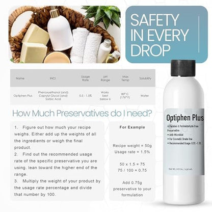Talsen Chemicals Optiphen Plus Konservierungsmittel für Kosmetik, natürliches Konservierungsmittel für Lotionen, DIY-Produkte, Seren (236 ml / 8 Unzen)