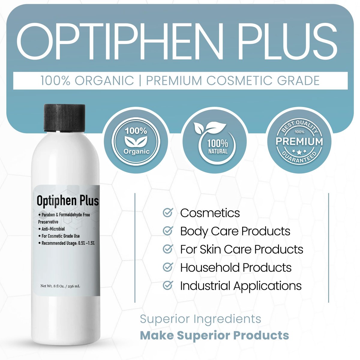 Talsen Chemicals Optiphen Plus Konservierungsmittel für Kosmetik, natürliches Konservierungsmittel für Lotionen, DIY-Produkte, Seren (236 ml / 8 Unzen)