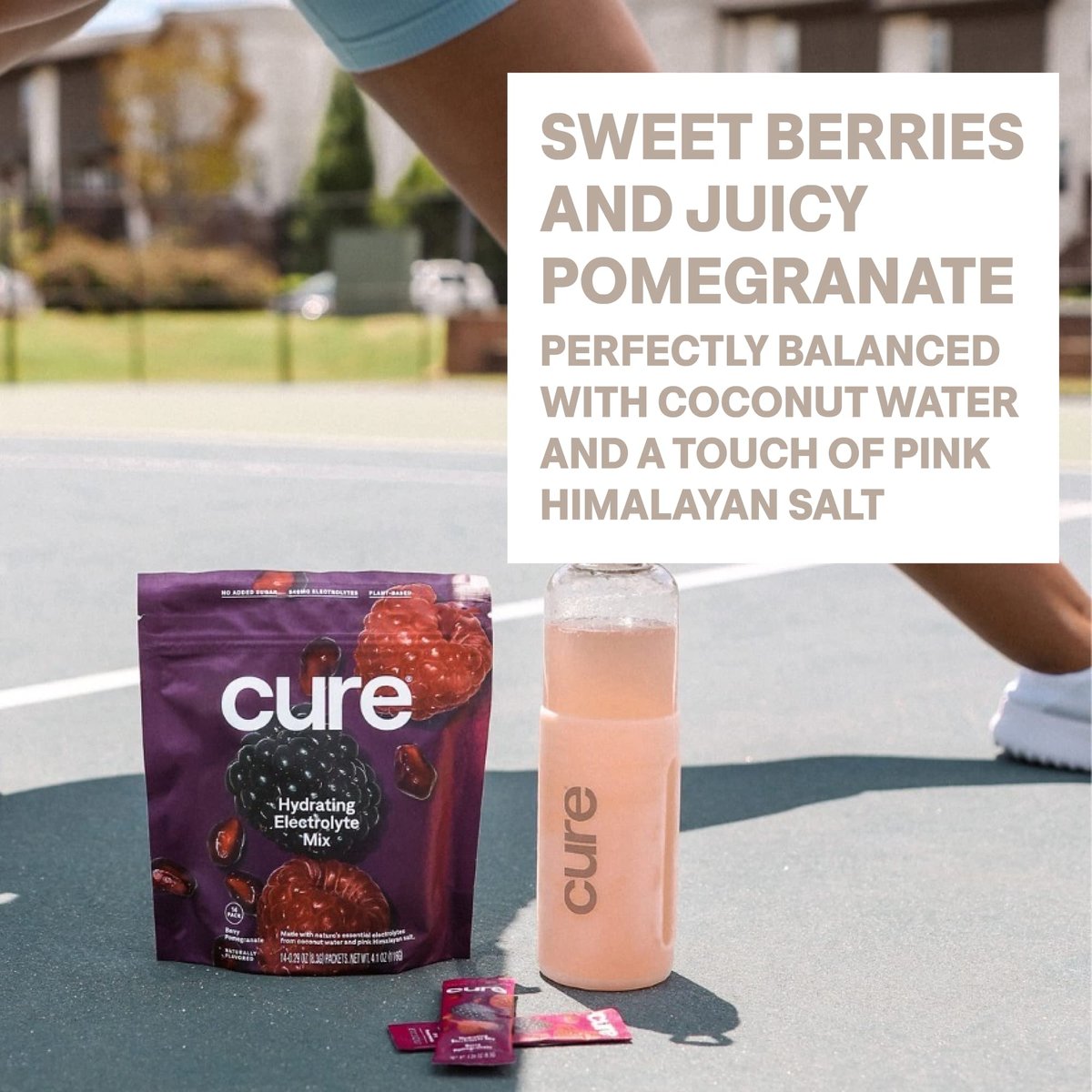 Cure Hydration | Pflanzliches Elektrolyt-Getränkepulver | Ohne Zuckerzusatz | FSA-HSA | Dehydrationshilfe mit Kokoswasser | Non-GMO | Vegan | Box mit 8 Beuteln - Beeren-Granatapfel