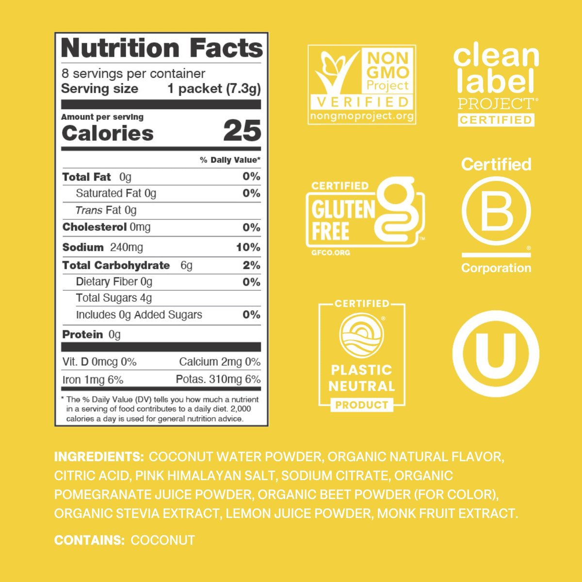Cure Hydration | Pflanzlicher Elektrolyt-Drink-Mix | Ohne Zuckerzusatz | FSA-HSA | Dehydrationshilfe-Pulver mit Kokoswasser | Non-GMO | Vegan | Box mit 8 Portionen - Limonade