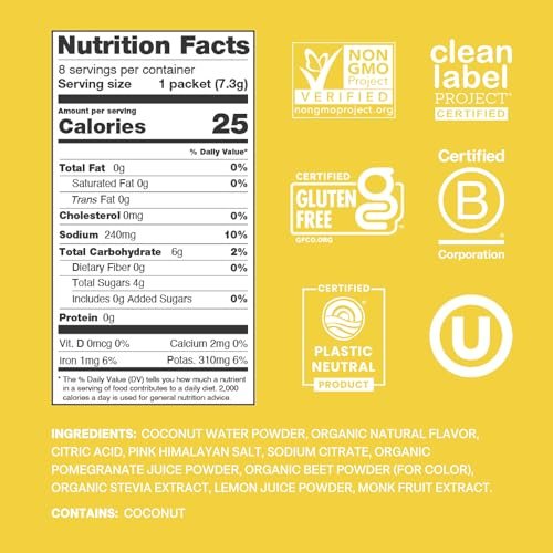 Cure Hydration | Pflanzlicher Elektrolyt-Drink-Mix | Ohne Zuckerzusatz | FSA-HSA | Dehydrationshilfe-Pulver mit Kokoswasser | Non-GMO | Vegan | Box mit 8 Portionen - Limonade