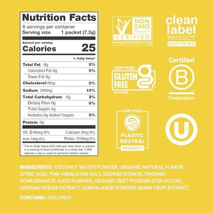 Cure Hydration | Pflanzlicher Elektrolyt-Drink-Mix | Ohne Zuckerzusatz | FSA-HSA | Dehydrationshilfe-Pulver mit Kokoswasser | Non-GMO | Vegan | Box mit 8 Portionen - Limonade
