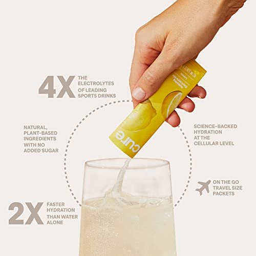 Cure Hydration | Pflanzlicher Elektrolyt-Drink-Mix | Ohne Zuckerzusatz | FSA-HSA | Dehydrationshilfe-Pulver mit Kokoswasser | Non-GMO | Vegan | Box mit 8 Portionen - Limonade