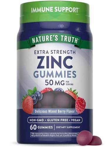 Nature's Truth Zink-Gummis für Erwachsene | 50 mg | 60 Stück | Vegan, Nicht-GVO & Glutenfrei Extra Stark | Mischbeerengeschmack