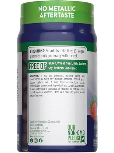 Nature's Truth Zink-Gummis für Erwachsene | 50 mg | 60 Stück | Vegan, Nicht-GVO & Glutenfrei Extra Stark | Mischbeerengeschmack