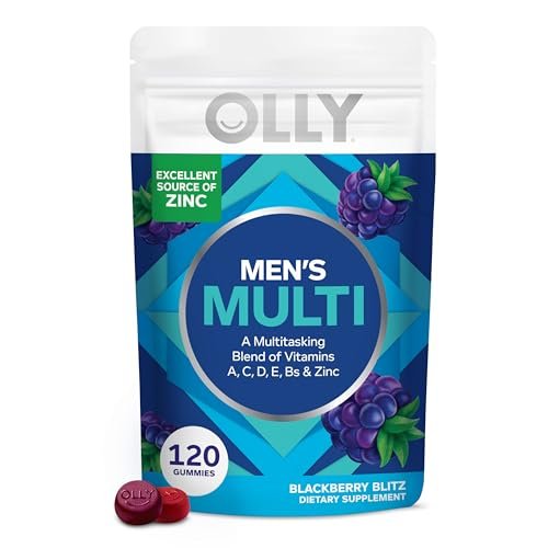 OLLY Männer Multivitamin Gummibärchen – Immununterstützung mit Vitamin A, C, D, E, B, Lycopin & Zink, Brombeergeschmack, 60-Tage-Vorrat (120 Stück)