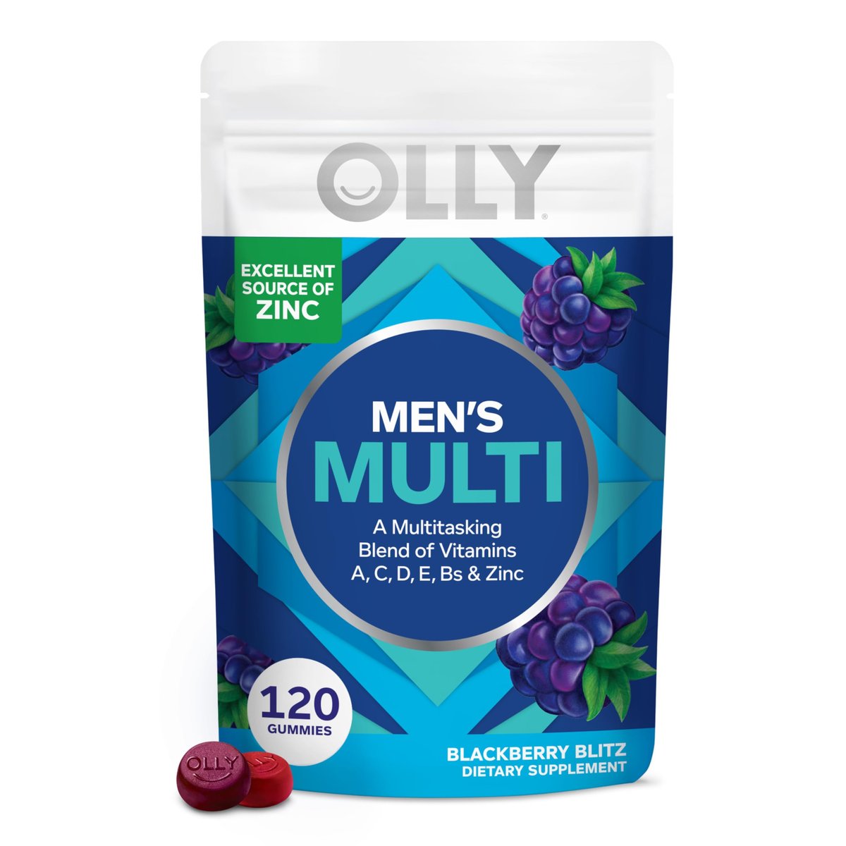 OLLY Männer Multivitamin Gummibärchen – Immununterstützung mit Vitamin A, C, D, E, B, Lycopin & Zink, Brombeergeschmack, 60-Tage-Vorrat (120 Stück)