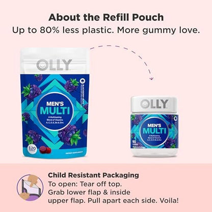OLLY Männer Multivitamin Gummibärchen – Immununterstützung mit Vitamin A, C, D, E, B, Lycopin & Zink, Brombeergeschmack, 60-Tage-Vorrat (120 Stück)