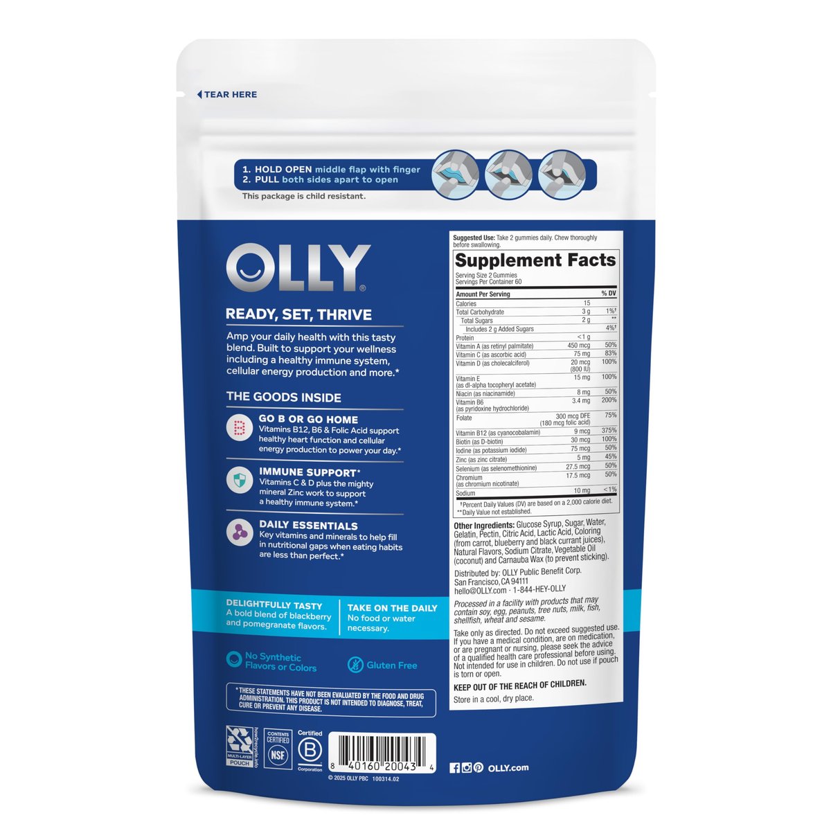 OLLY Männer Multivitamin Gummibärchen – Immununterstützung mit Vitamin A, C, D, E, B, Lycopin & Zink, Brombeergeschmack, 60-Tage-Vorrat (120 Stück)