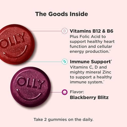 OLLY Männer Multivitamin Gummibärchen – Immununterstützung mit Vitamin A, C, D, E, B, Lycopin & Zink, Brombeergeschmack, 60-Tage-Vorrat (120 Stück)
