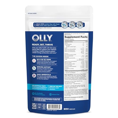OLLY Männer Multivitamin Gummibärchen – Immununterstützung mit Vitamin A, C, D, E, B, Lycopin & Zink, Brombeergeschmack, 60-Tage-Vorrat (120 Stück)