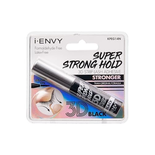 i-Envy Superstarker Halt 3D Strip Wimpernkleber Pinsel-Auftrag, wasserfest, hypoallergen, latexfrei & formaldehydfrei (Schwarz)