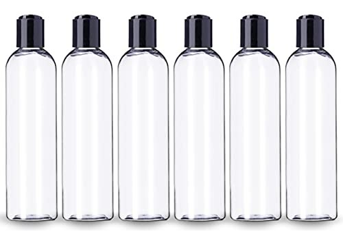 ljdeals 8 oz Klare Plastikflaschen mit schwarzem Disc Top Verschluss, nachfüllbare Behälter für Shampoo, Lotionen, Creme und mehr, 6er Pack, BPA-frei, Hergestellt in den USA