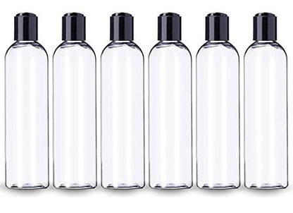 ljdeals 8 oz Klare Plastikflaschen mit schwarzem Disc Top Verschluss, nachfüllbare Behälter für Shampoo, Lotionen, Creme und mehr, 6er Pack, BPA-frei, Hergestellt in den USA