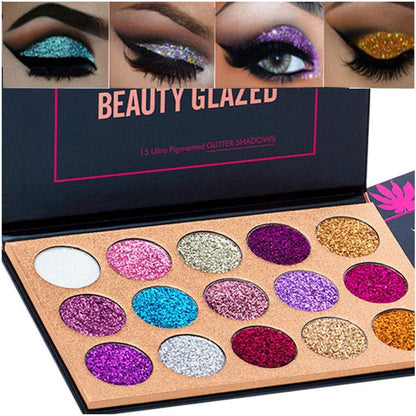 BestLand 15 Farben Glitzer Lidschattenpalette – Schimmernd, Ultra Pigmentiert, Langanhaltend & Wasserfest für Party & Festtage (Farben A)