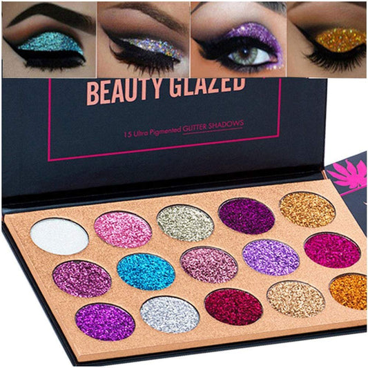 BestLand 15 Farben Glitzer Lidschattenpalette – Schimmernd, Ultra Pigmentiert, Langanhaltend & Wasserfest für Party & Festtage (Farben A)