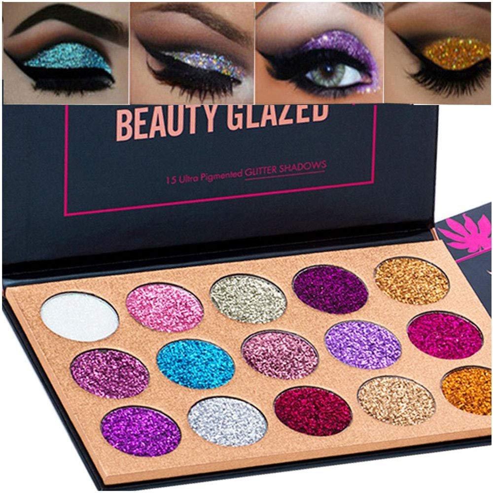BestLand 15 Farben Glitzer Lidschattenpalette – Schimmernd, Ultra Pigmentiert, Langanhaltend & Wasserfest für Party & Festtage (Farben A)