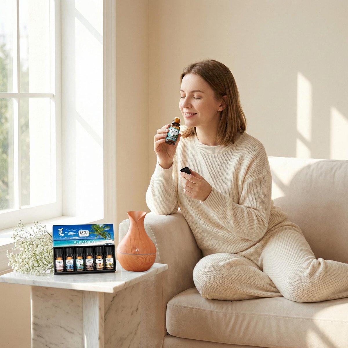 CAKKI Sommer Duftöle für Diffuser – 6x10ml Set mit Kokosnuss, Piña Colada, Aqua Kiss, Bali Island, Erdbeere – Lang anhaltende Aromatherapie Öle für Zuhause, Kerzenherstellung und als Geschenk