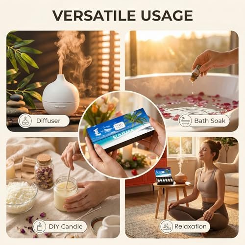 CAKKI Sommer Duftöle für Diffuser – 6x10ml Set mit Kokosnuss, Piña Colada, Aqua Kiss, Bali Island, Erdbeere – Lang anhaltende Aromatherapie Öle für Zuhause, Kerzenherstellung und als Geschenk