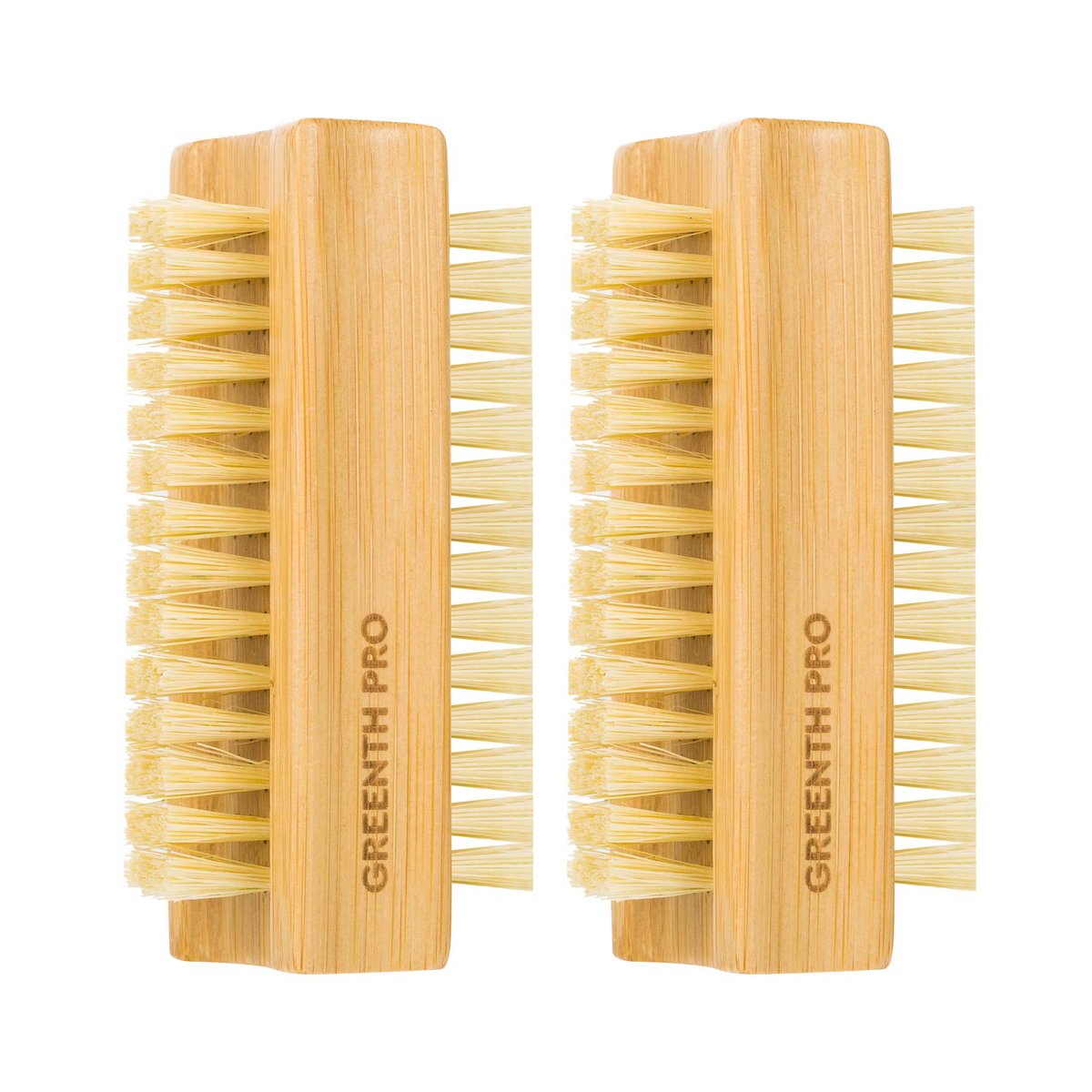 GREENTH PRO Bambus-Nagelbürste, 2 Stück doppelseitige feste Naturholz-Sisal-Schrubbbürste für Zehen und Nägel, Nagelreinigungsbürste