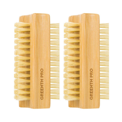 GREENTH PRO Bambus-Nagelbürste, 2 Stück doppelseitige feste Naturholz-Sisal-Schrubbbürste für Zehen und Nägel, Nagelreinigungsbürste