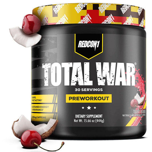 REDCON1 Total War Pre Workout, Tiger's Blood - L-Citrullin, Äpfelsäure, Grüntee-Extrakt für Pump-Boost - 3,2 g Beta-Alanin gegen Erschöpfung (30 Portionen)
