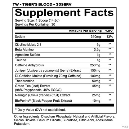 REDCON1 Total War Pre Workout, Tiger's Blood - L-Citrullin, Äpfelsäure, Grüntee-Extrakt für Pump-Boost - 3,2 g Beta-Alanin gegen Erschöpfung (30 Portionen)