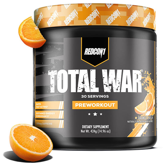 REDCON1 Total War Pre Workout, Orange Crush – 30 Portionen, 320 mg Koffein, Beta Alanin, Aminosäuren für Pump, Energie & Ausdauer