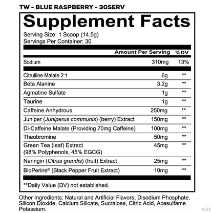 REDCON1 Total War Pre Workout, Blaue Himbeere - Beta-Alanin + Citrullin-Malat, Keto-freundliches Preworkout für Männer & Frauen mit 320 mg Koffein - Schnell wirkend (30 Portionen)