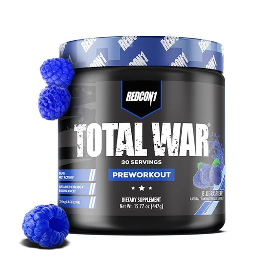 REDCON1 Total War Pre Workout, Blaue Himbeere - Beta-Alanin + Citrullin-Malat, Keto-freundliches Preworkout für Männer & Frauen mit 320 mg Koffein - Schnell wirkend (30 Portionen)