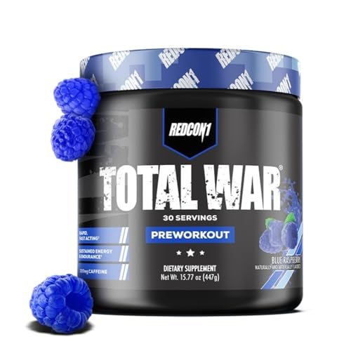 REDCON1 Total War Pre Workout, Blaue Himbeere - Beta-Alanin + Citrullin-Malat, Keto-freundliches Preworkout für Männer & Frauen mit 320 mg Koffein - Schnell wirkend (30 Portionen)