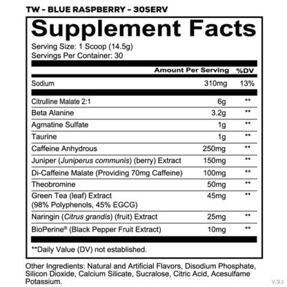 REDCON1 Total War Pre Workout, Blaue Himbeere - Beta-Alanin + Citrullin-Malat, Keto-freundliches Preworkout für Männer & Frauen mit 320 mg Koffein - Schnell wirkend (30 Portionen)