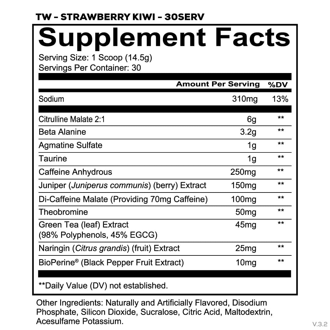REDCON1 Total War Pre Workout, Strawberry Kiwi – Schnell wirkendes koffeinhaltiges Preworkout für Männer + Frauen mit Beta-Alanin – Enthält Citrullinmalat für erhöhten Pump und Durchblutung (30 Portionen)