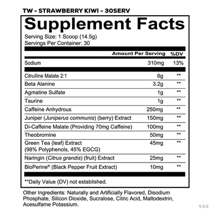 REDCON1 Total War Pre Workout, Strawberry Kiwi – Schnell wirkendes koffeinhaltiges Preworkout für Männer + Frauen mit Beta-Alanin – Enthält Citrullinmalat für erhöhten Pump und Durchblutung (30 Portionen)