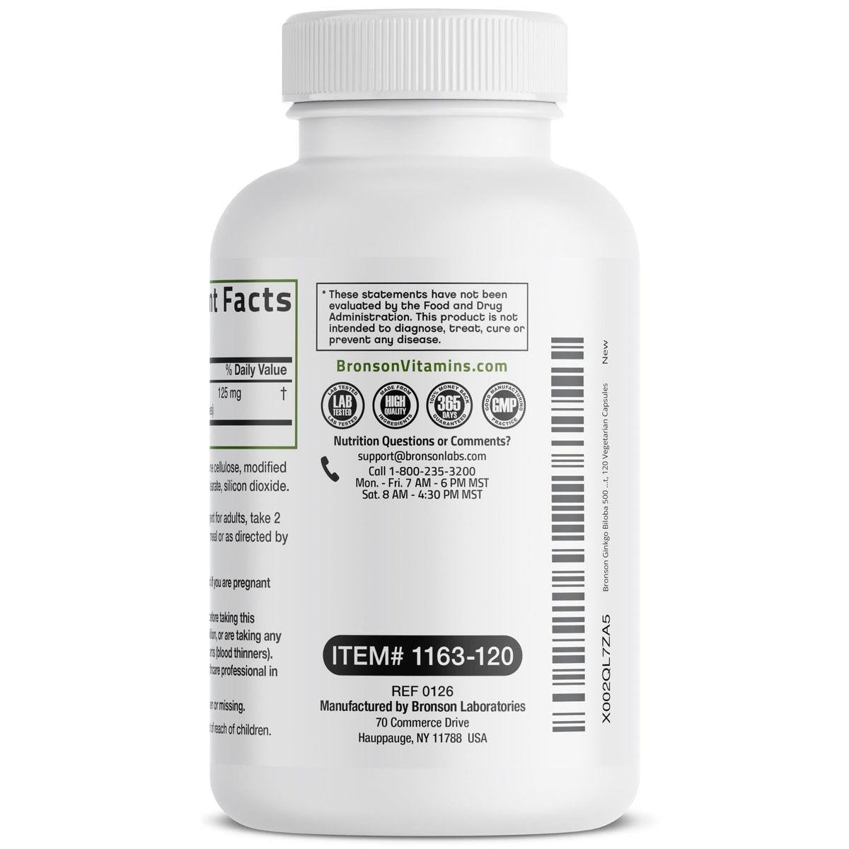 Bronson Ginkgo Biloba Extra Strength – Unterstützt Gehirnfunktion & Gedächtnis, 120 vegane Kapseln