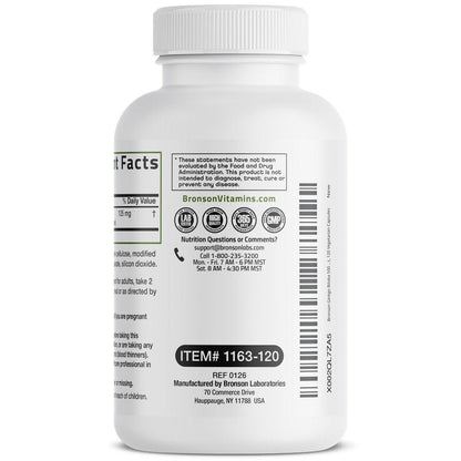 Bronson Ginkgo Biloba Extra Strength – Unterstützt Gehirnfunktion & Gedächtnis, 120 vegane Kapseln